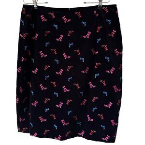 Hanna Andersson Sz 16 Pencil Straight Skirt Velveteen Black Embroidered Berry